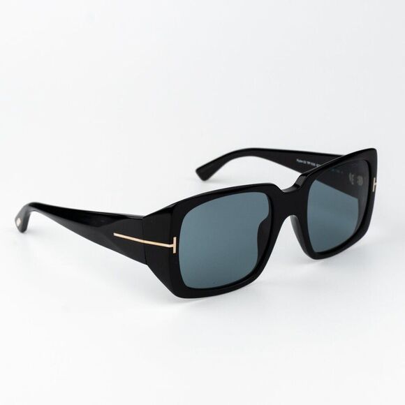 Tom Ford Women Sunglasses Ryder-02 Shiny Black Blue Rectangle FT1035 01V NEW main image 5